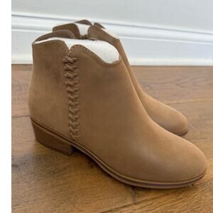 Mia Jaice Heeled Ankle Lasso Bootie Leather Suede Brown Tan Womens 6.5 NWOB